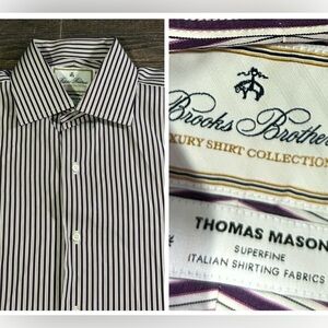 Brooks Brothers Thomas Mason Luxury Collection Shirt Mens Size 15 Striped